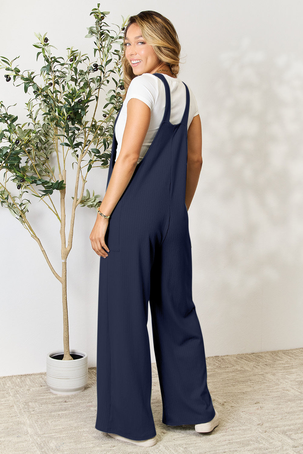 Double Take Plus Size Wide Strap Overall with Pockets Sunset and Swim   