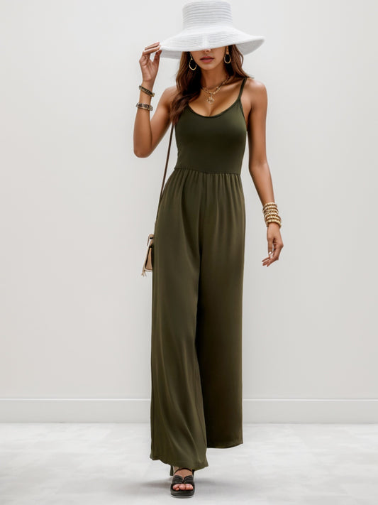 Sunset and Swim  Scoop Neck Spaghetti Strap Wide Leg Jumpsuit Sunset and Swim Black Forest S 