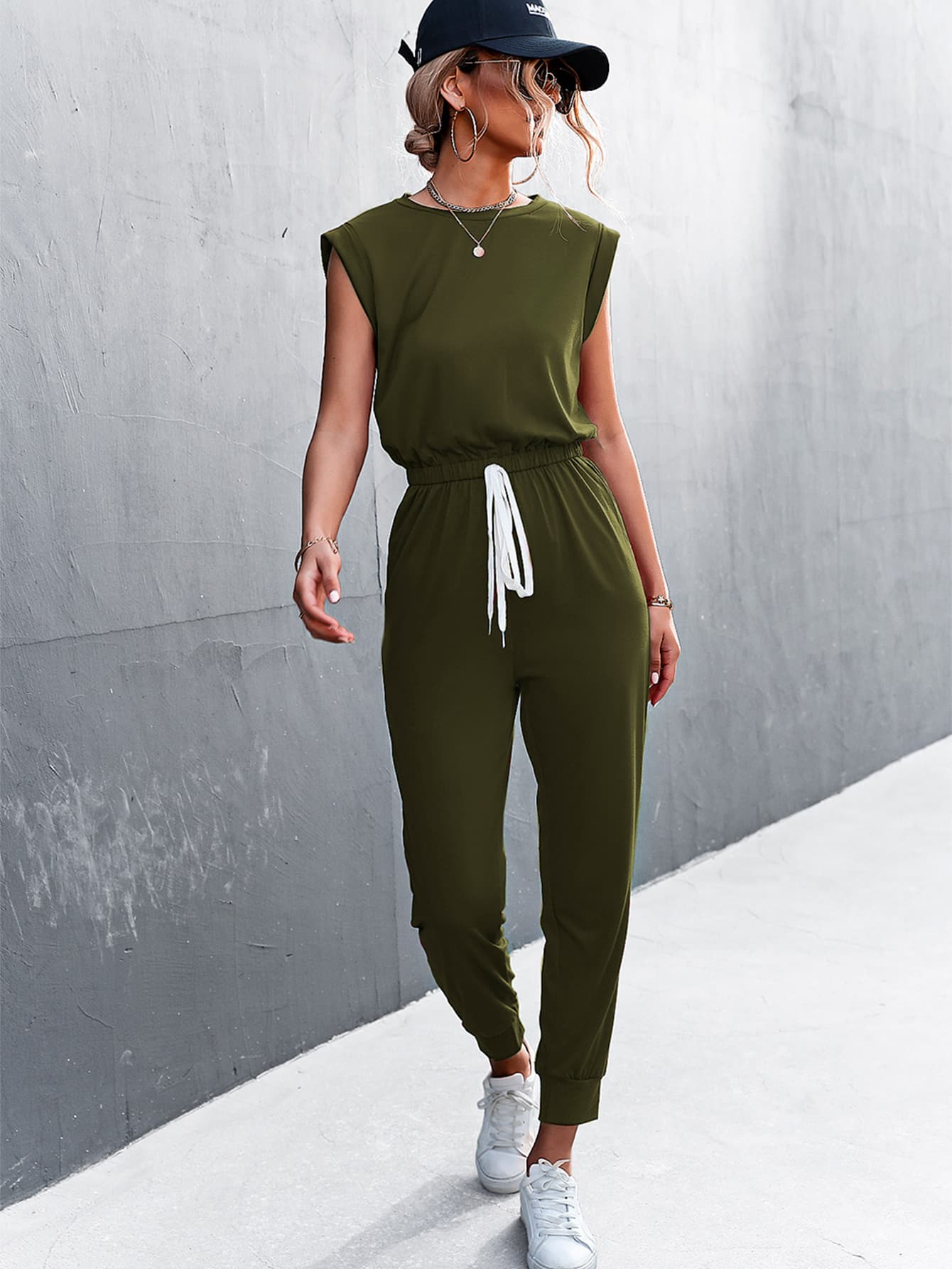 Round Neck Cap Sleeve Jumpsuit Sunset and Swim   