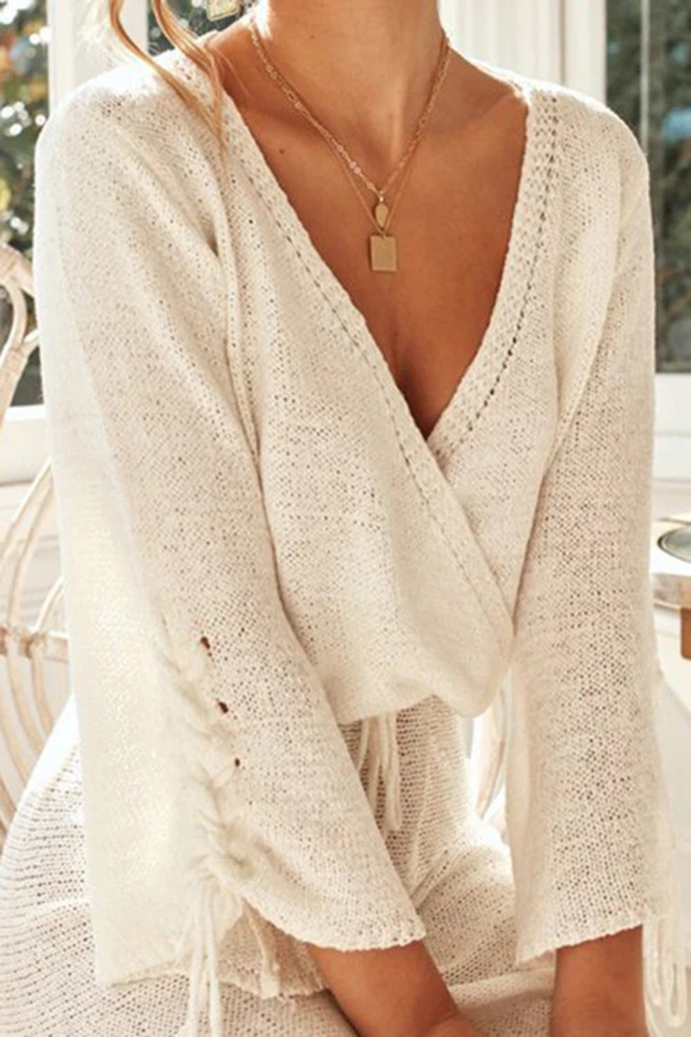 Sunset Vacation  Tied Surplice Long Sleeve Cover Up  Sunset and Swim   