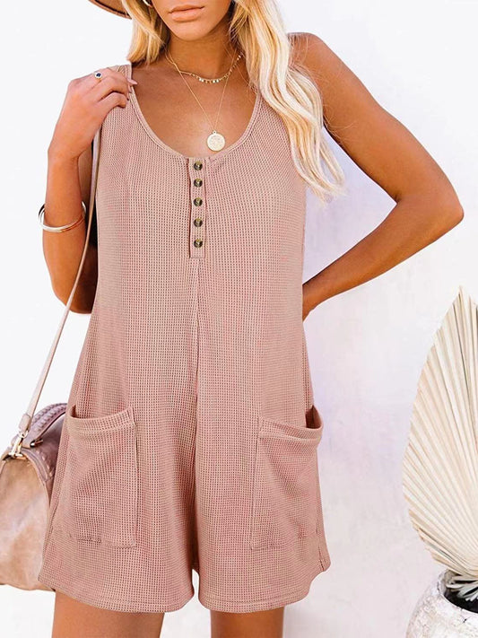 Sunset and Swim  Plus Size Pocketed Scoop Neck Sleeveless Romper  Sunset and Swim Pale Blush S 