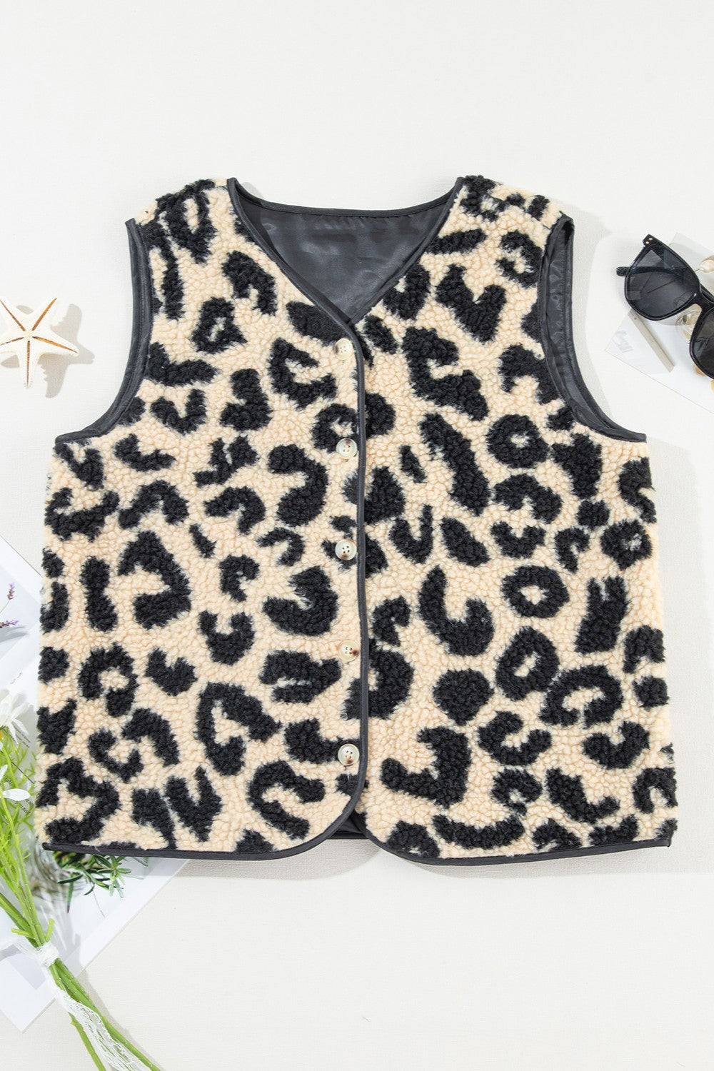 Leopard Button Up Vest Coat Sunset and Swim   