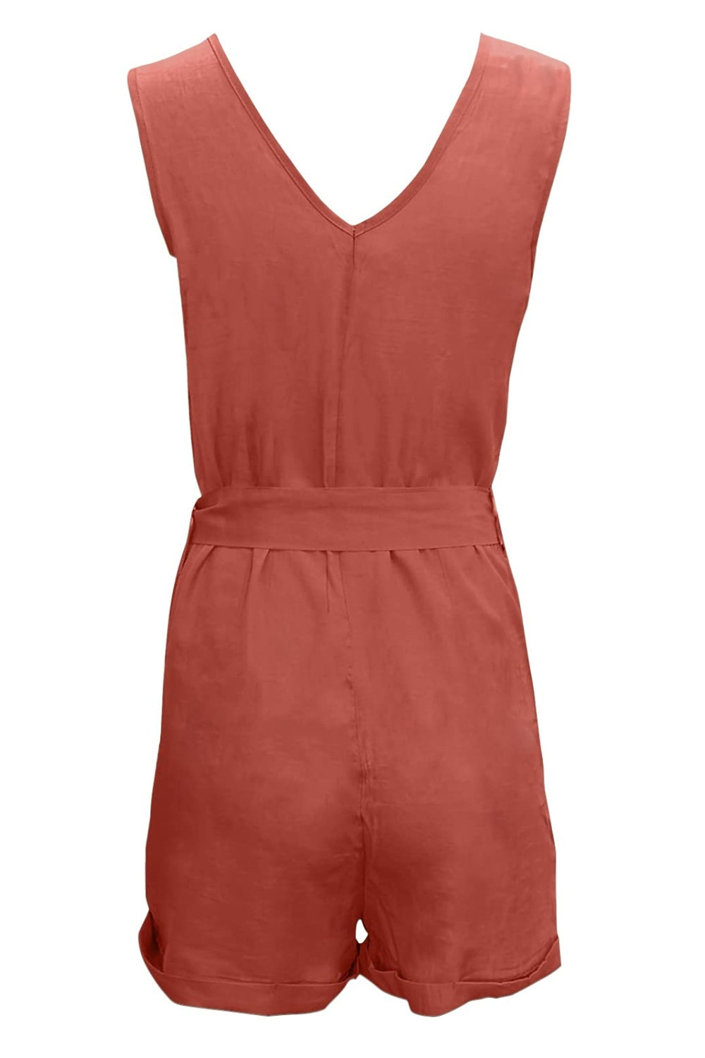 Plus Size Tied V-Neck Sleeveless Romper with Pockets Sunset and Swim   