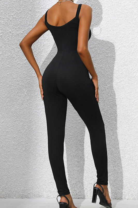 Scoop Neck Wide Strap Skinny Jumpsuit  Sunset and Swim   
