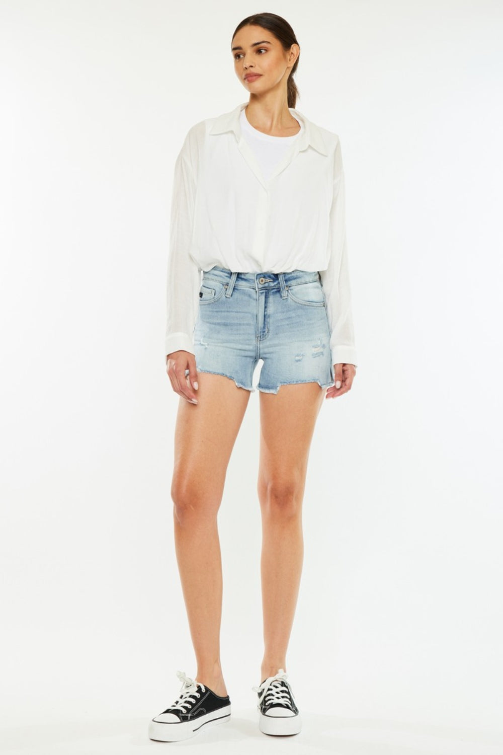 Kancan High Rise Side Slit Denim Shorts Sunset and Swim   