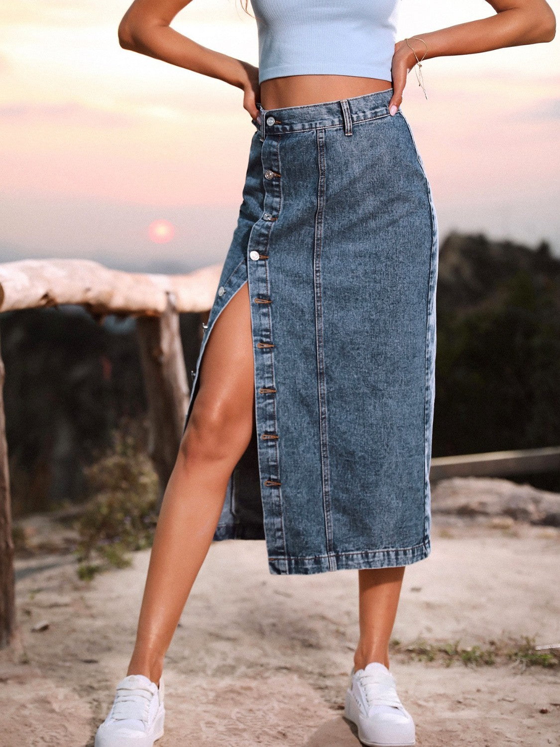 Button Down Denim Skirt Sunset and Swim Navy XS 