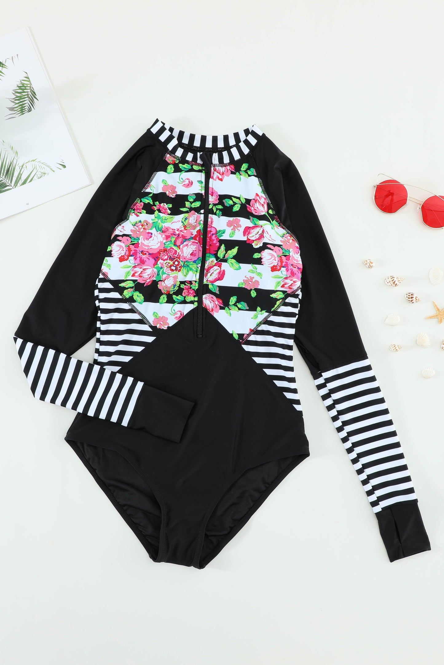 Floral Striped Patchwork Rashguard One-piece Sunset and Swim   