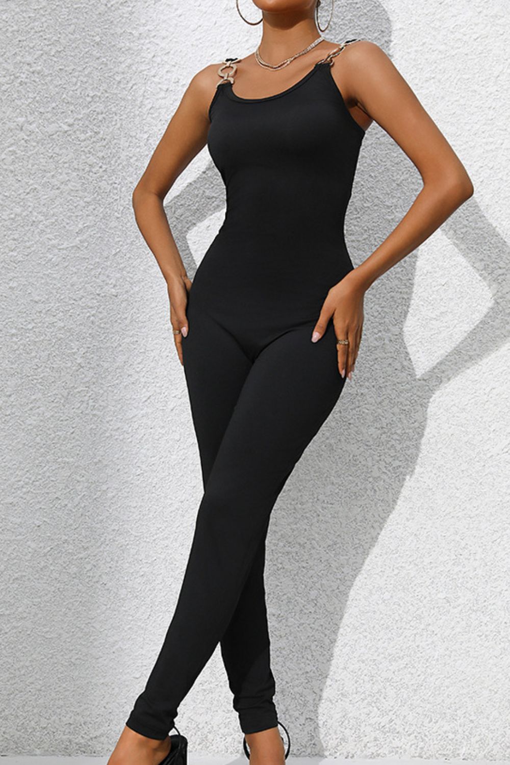 Scoop Neck Wide Strap Skinny Jumpsuit Sunset and Swim   