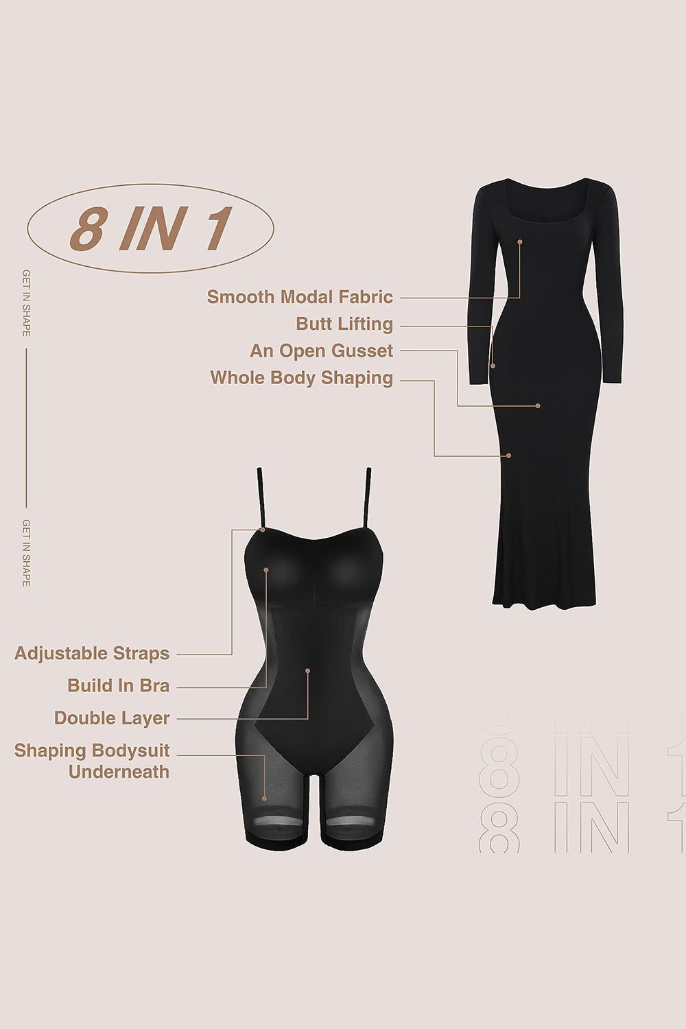 Basic Bae Built-In Shapewear Square Neck Long Sleeve Maxi Dress Sunset and Swim   