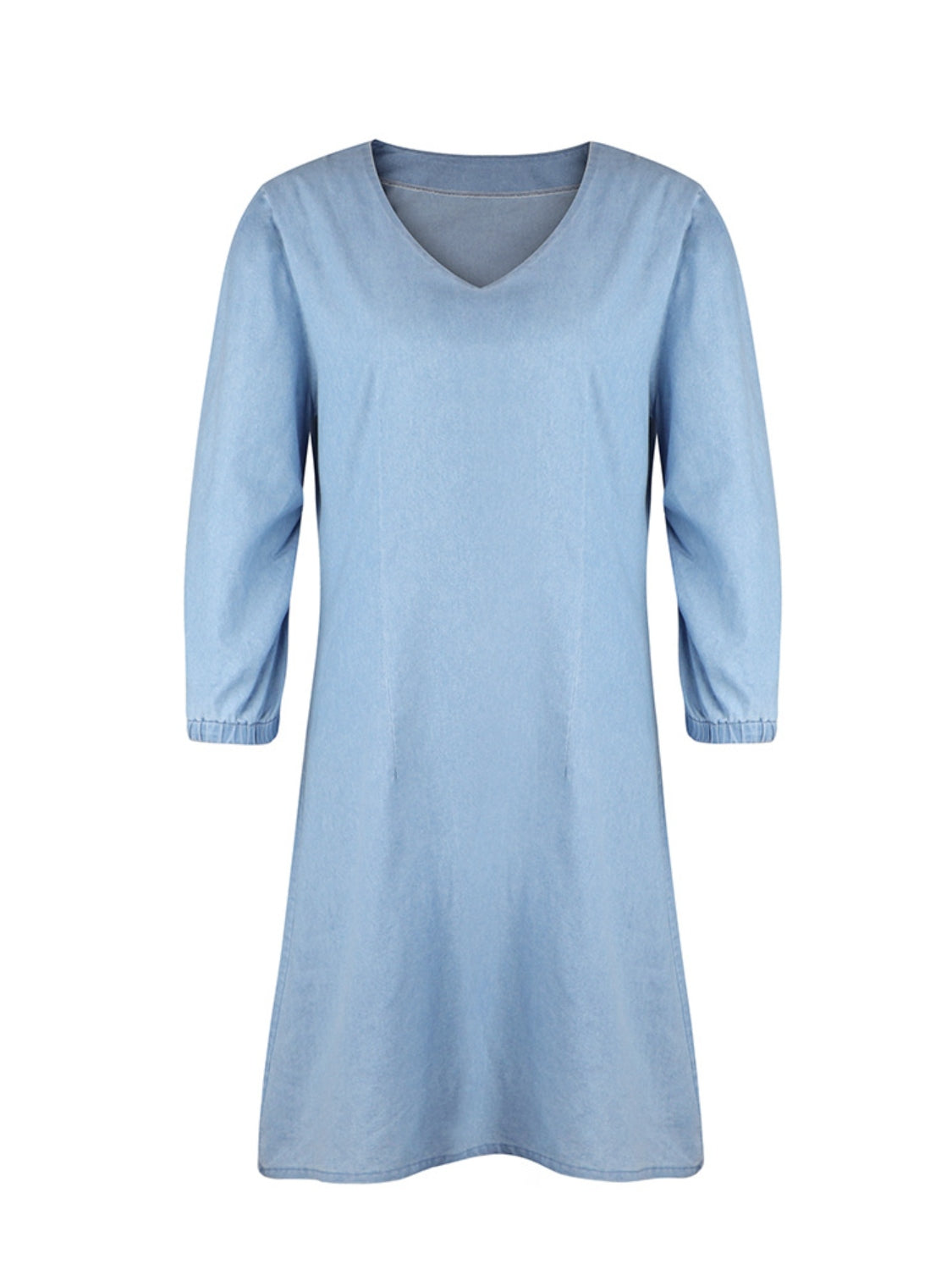 Full Size V-Neck Half Sleeve Denim Dress Sunset and Swim   