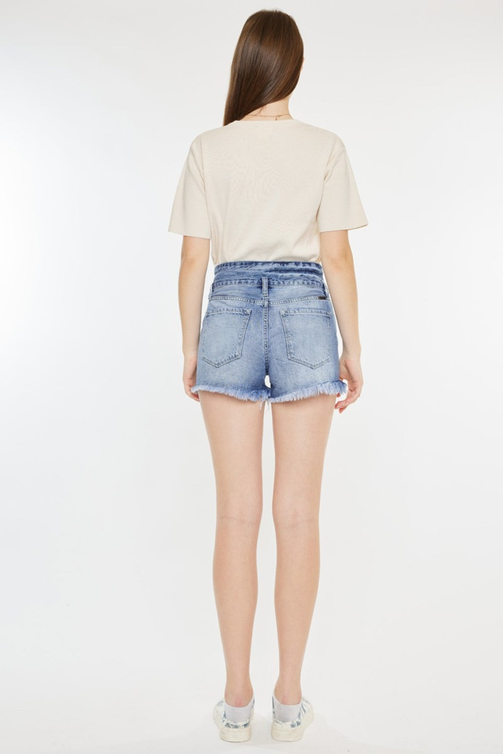 Kancan High Rise Frayed Hem Denim Shorts Sunset and Swim   