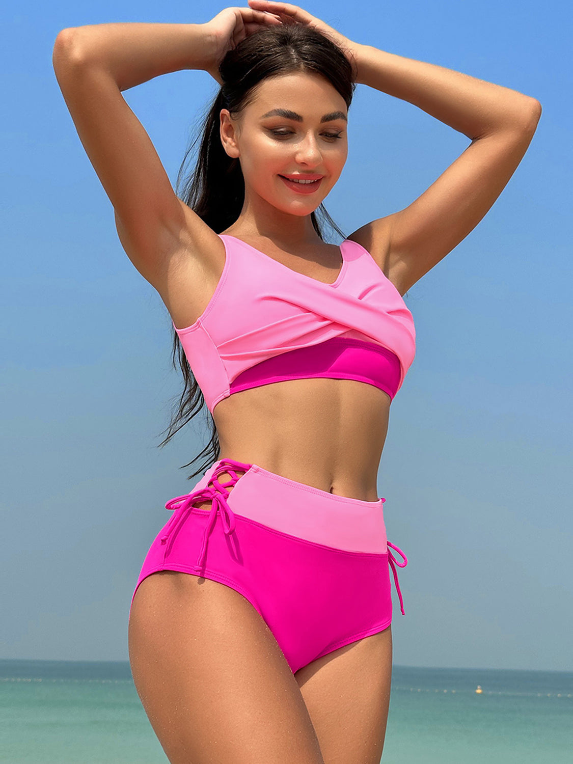 Sunset Vacation  Ruched Wide Strap Two-Piece Swimwear Sunset and Swim   