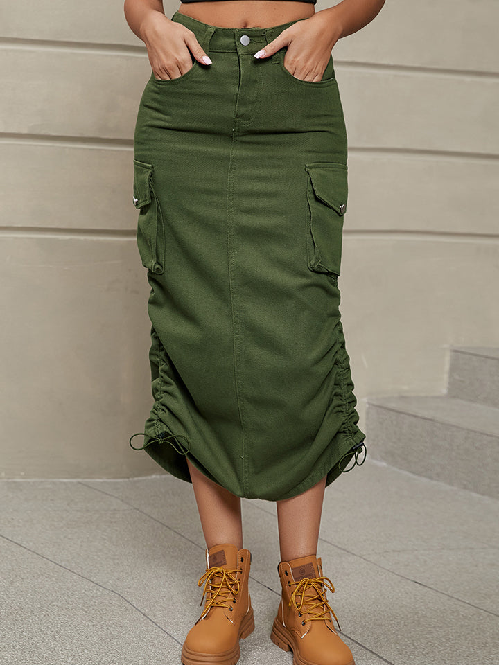 Drawstring Denim Skirt with Pockets  Sunset and Swim Green S 