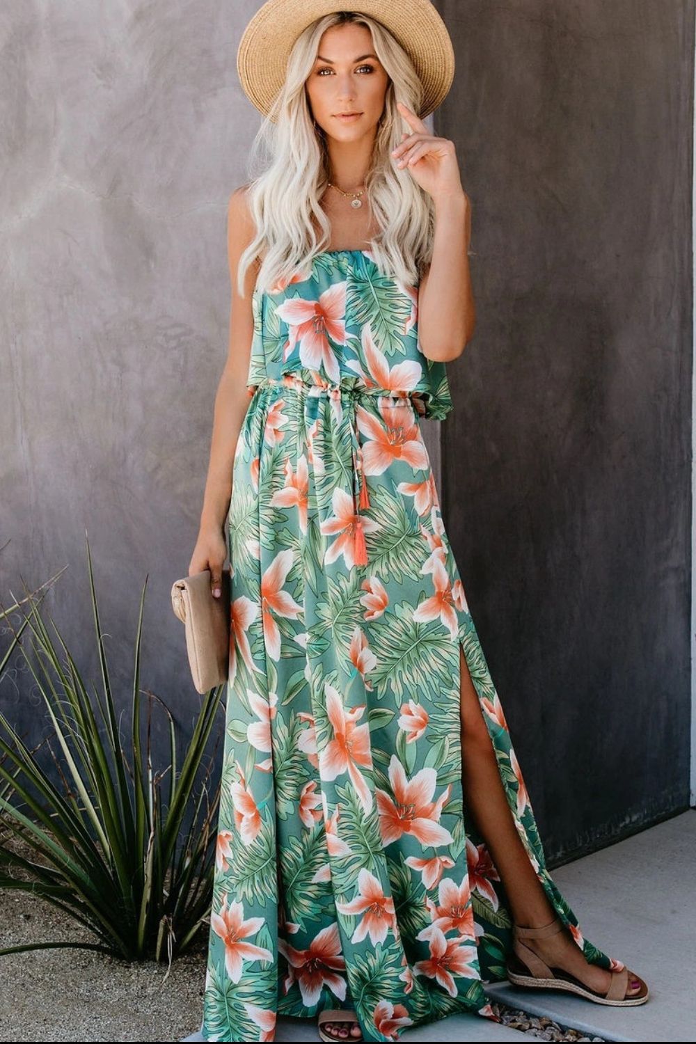Slit Tropical Sleeveless Tube Dress Sunset and Swim Floral S 