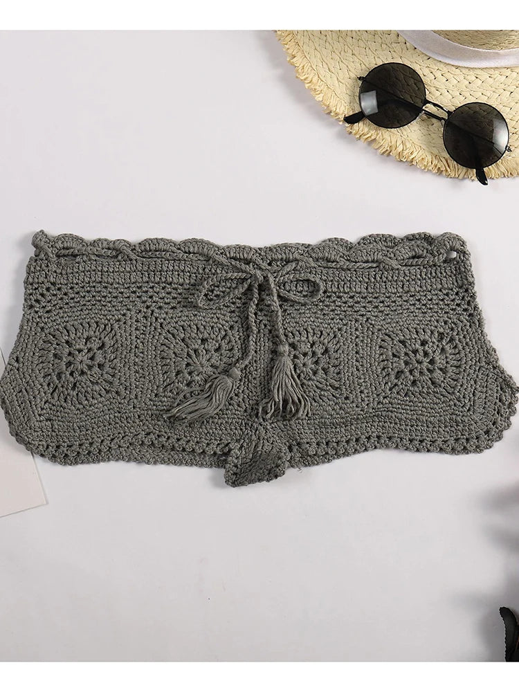 Amore Crochet Boho Bohemian Swim Bikini Shorts Sunset and Swim   