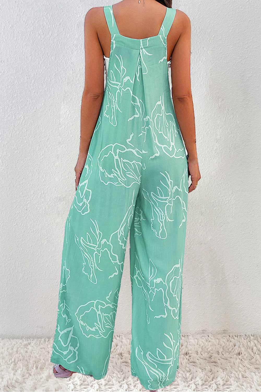 Printed Wide Strap Jumpsuit Sunset and Swim   