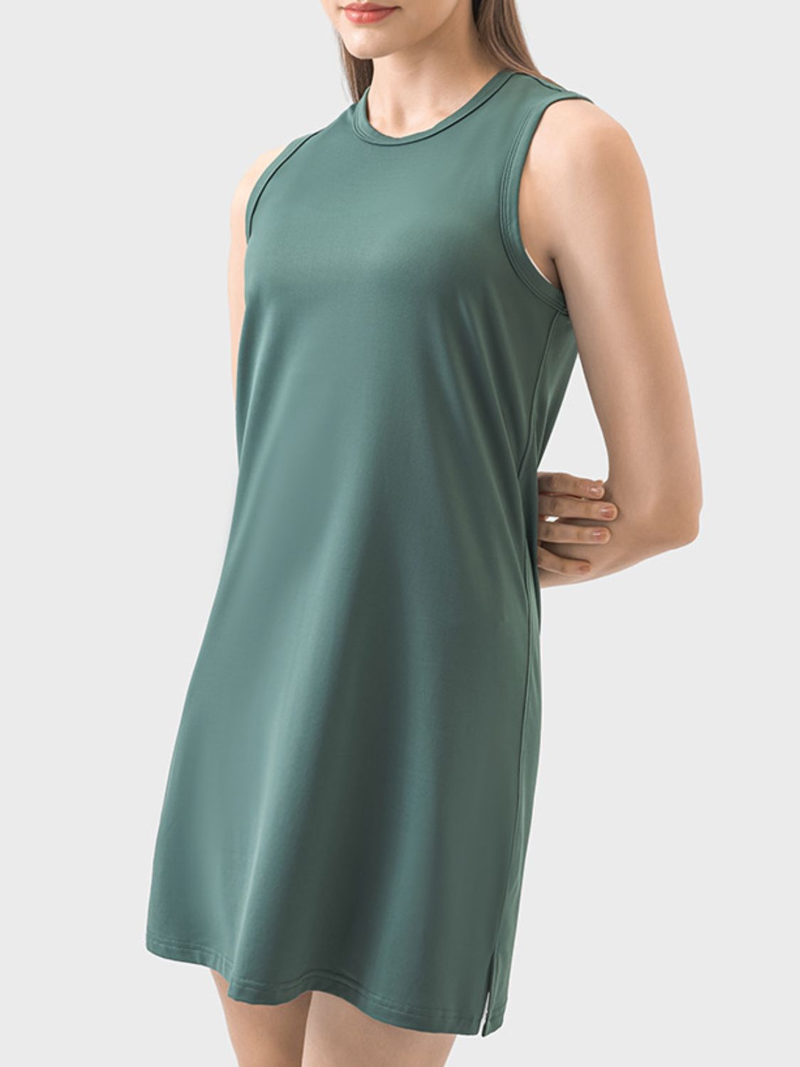 Sunset and Swim  Round Neck Sleeveless Active Dress Sunset and Swim Dark Green 4 