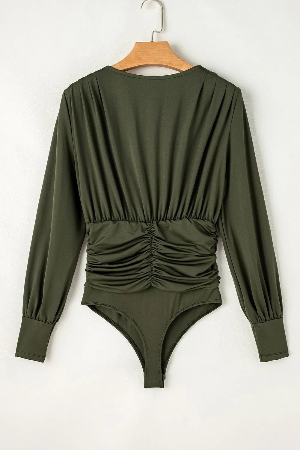 Ruched Surplice Long Sleeve Bodysuit Sunset and Swim   