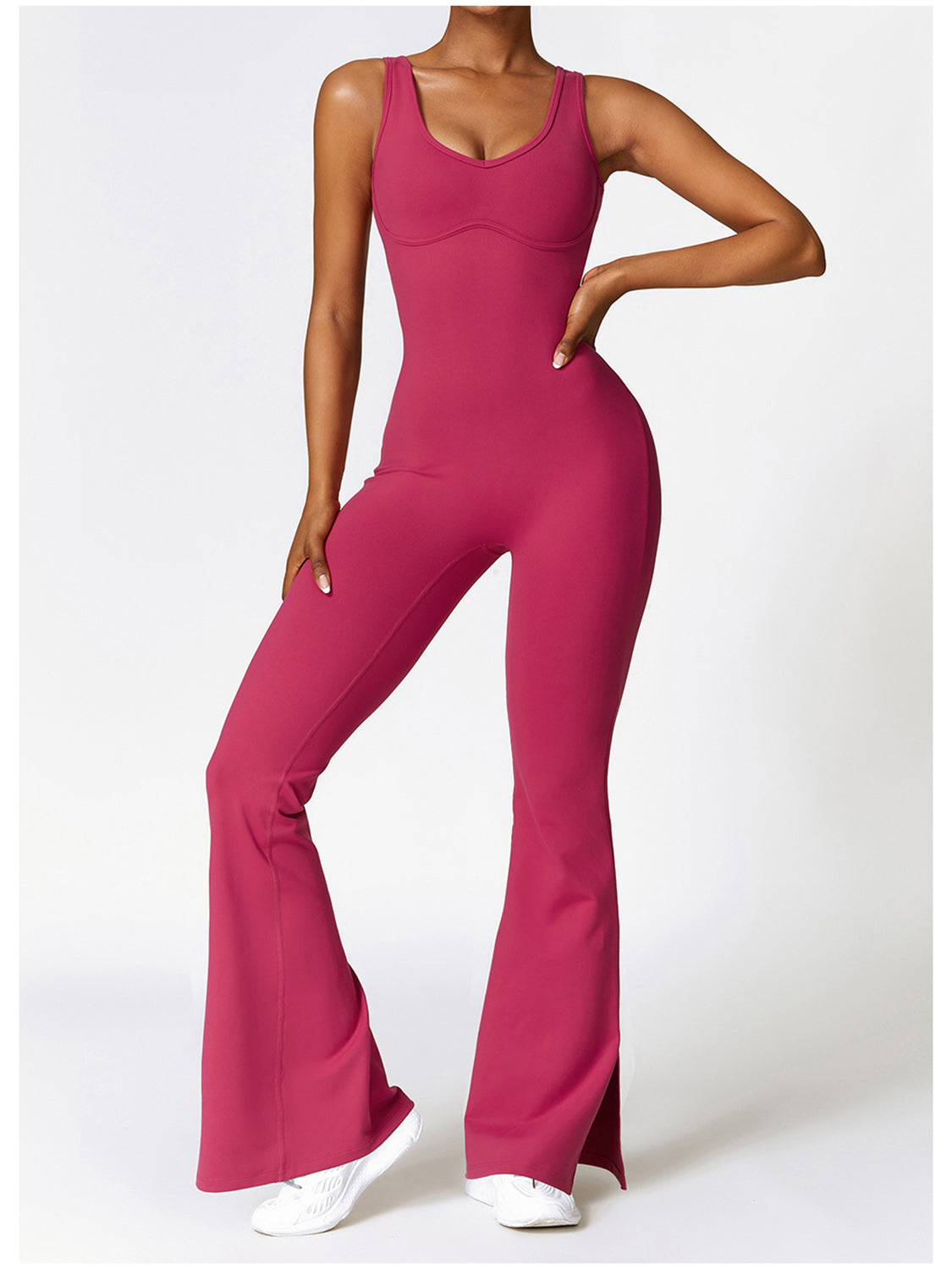 Sunset and Swim  Wide Strap Bootcut Slit Active Jumpsuit Sunset and Swim   