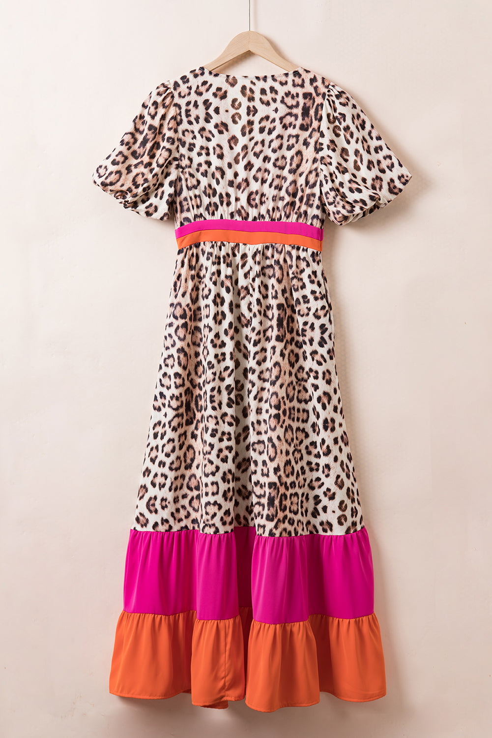 Full Size Leopard V-Neck Half Sleeve Maxi Dress Sunset and Swim   