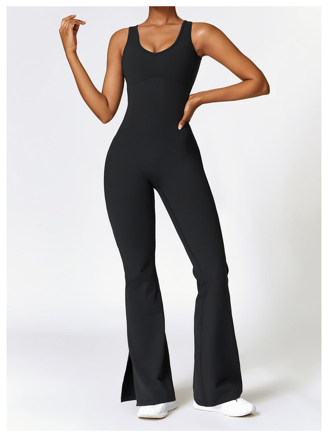 Sunset and Swim  Wide Strap Bootcut Slit Active Jumpsuit Sunset and Swim   