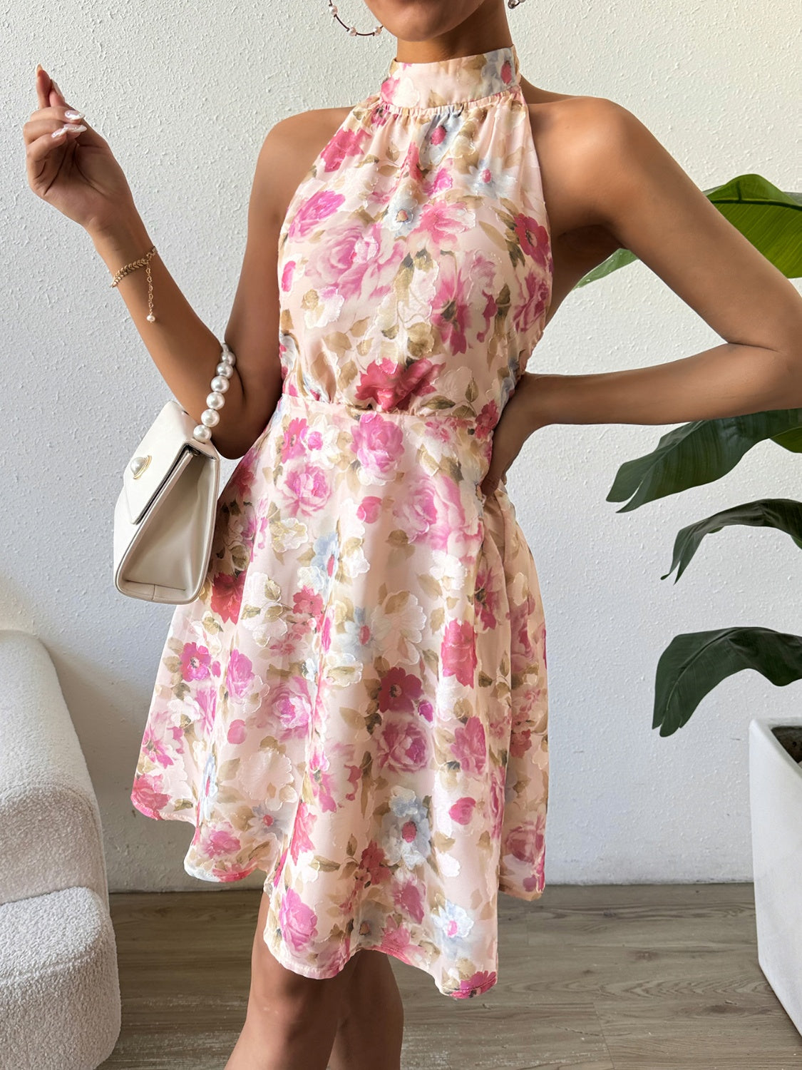 Printed Halter Neck Sleeveless Dress Sunset and Swim   