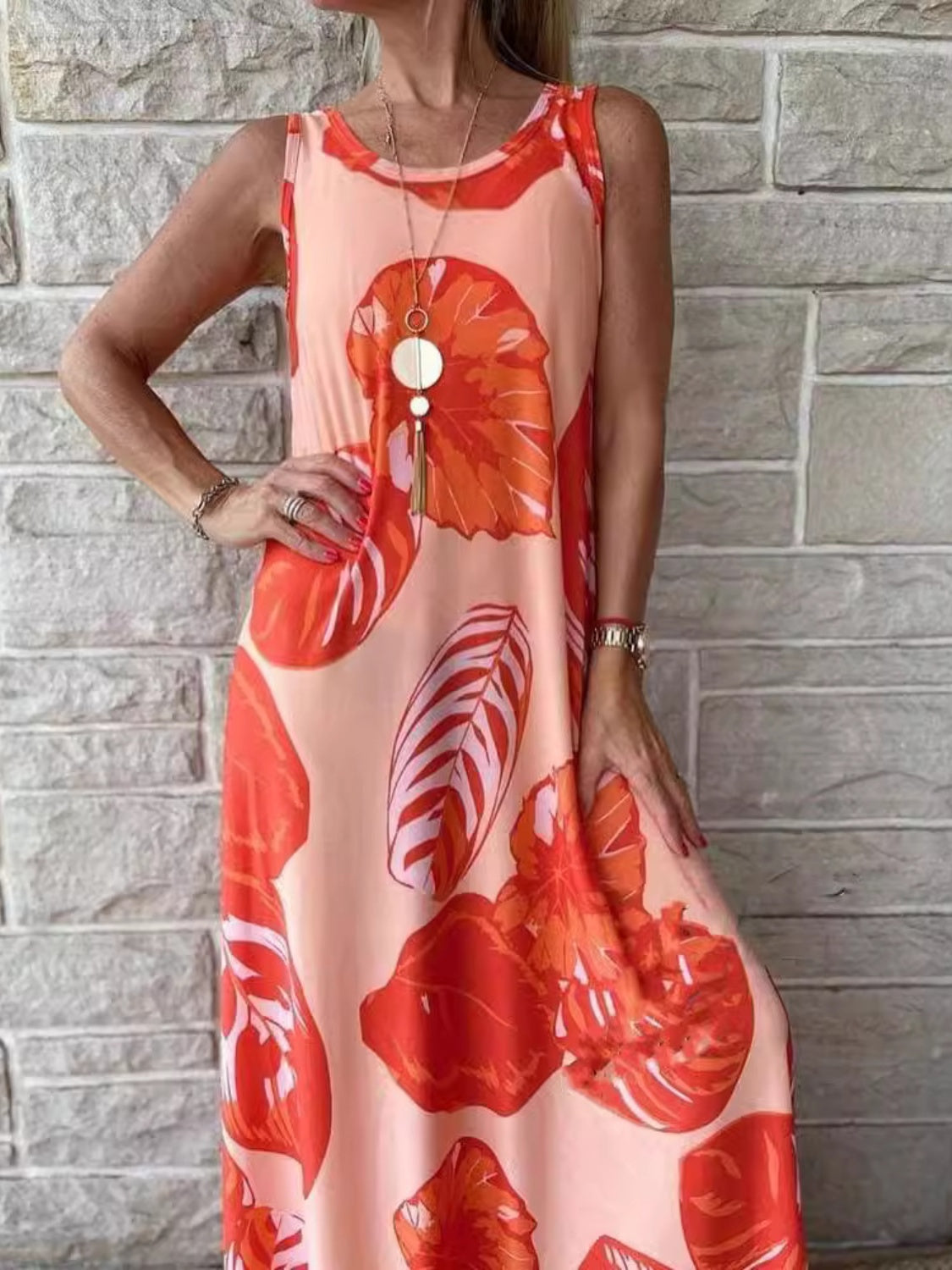 Printed Round Neck Mini Tank Dress Sunset and Swim   