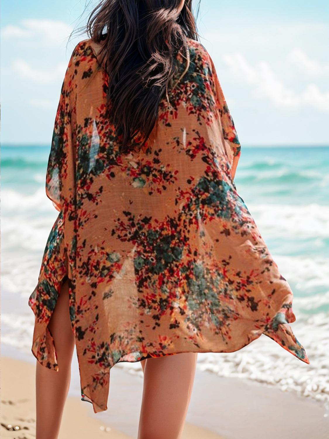 Sunset Vacation  Printed Open Front Cover-Up  Sunset and Swim   