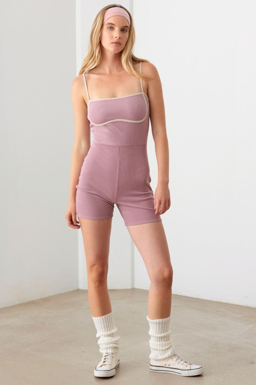 Le Lis Contrast Trim Ribbed Knit Bodycon Romper Sunset and Swim   