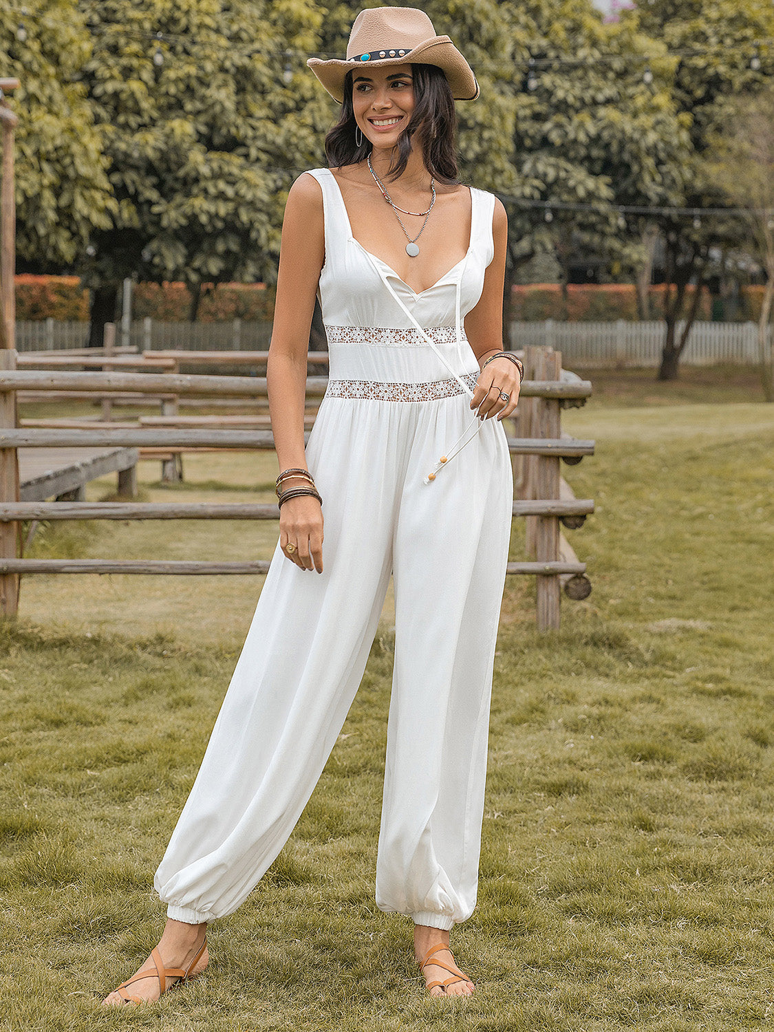 Backless Wide Strap Wide Leg Jumpsuit Sunset and Swim   