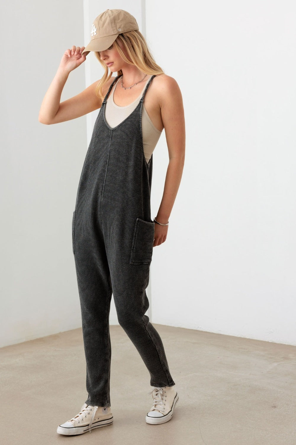 Le Lis Waffle Knit Side Pocket Jumpsuit Sunset and Swim   