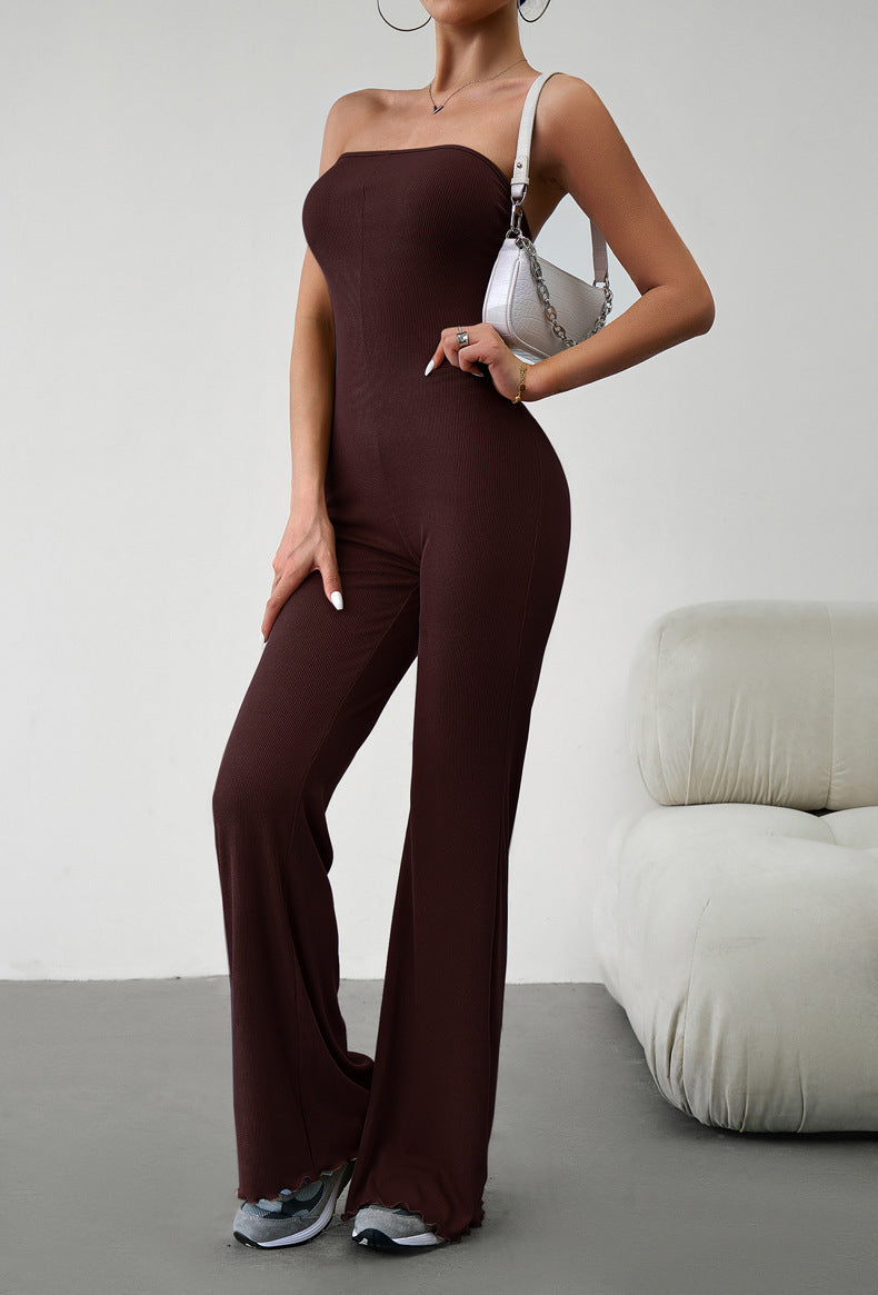 Strapless Lace-Up Jumpsuit  Sunset and Swim Chocolate S 
