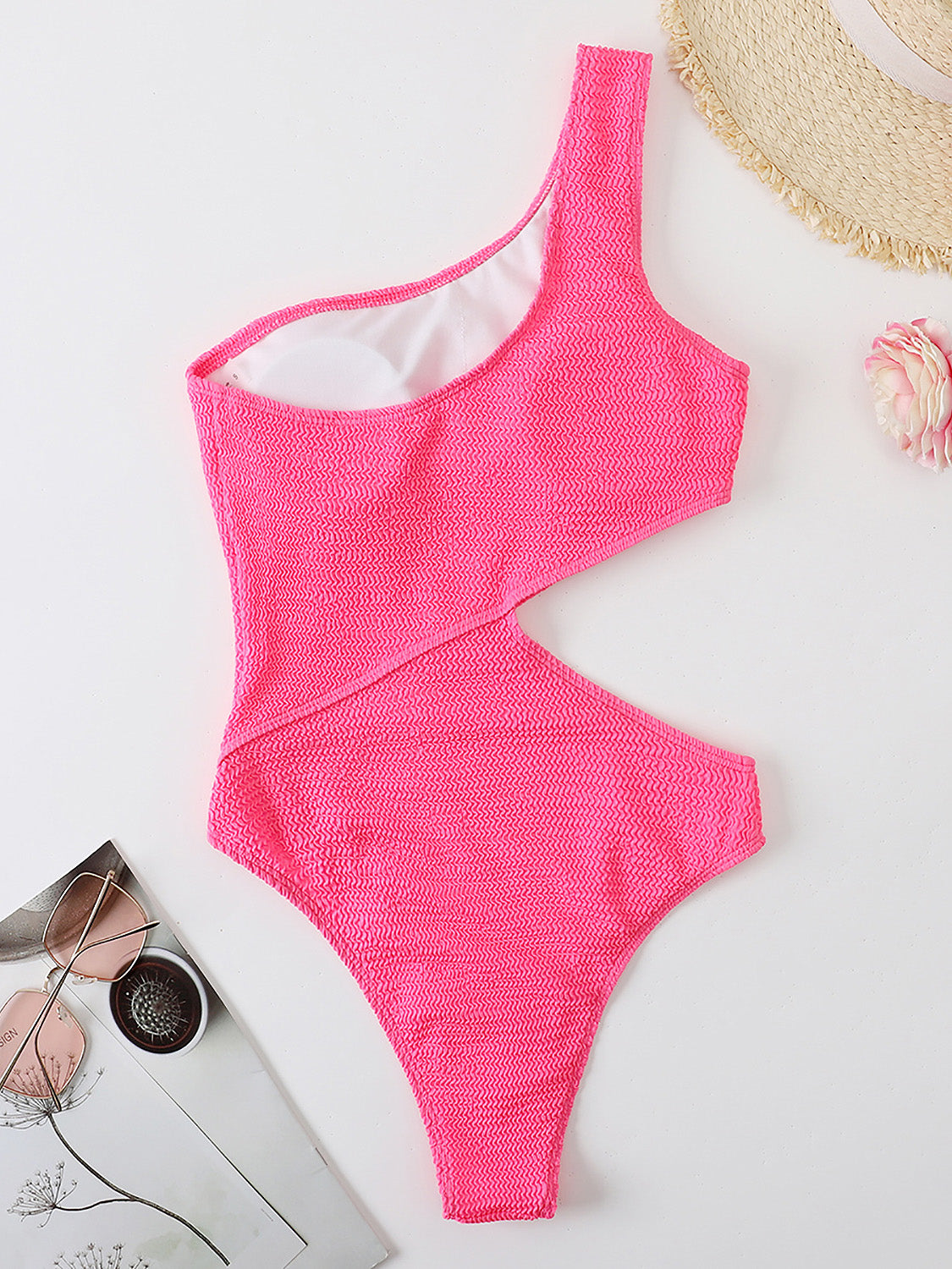 Sunset Vacation  Cutout One Shoulder One-Piece Swimwear Sunset and Swim   