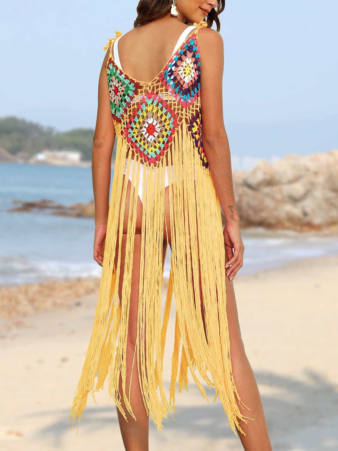 Sunset Vacation  Fringe Spaghetti Strap Beach Cover Up Sunset and Swim   