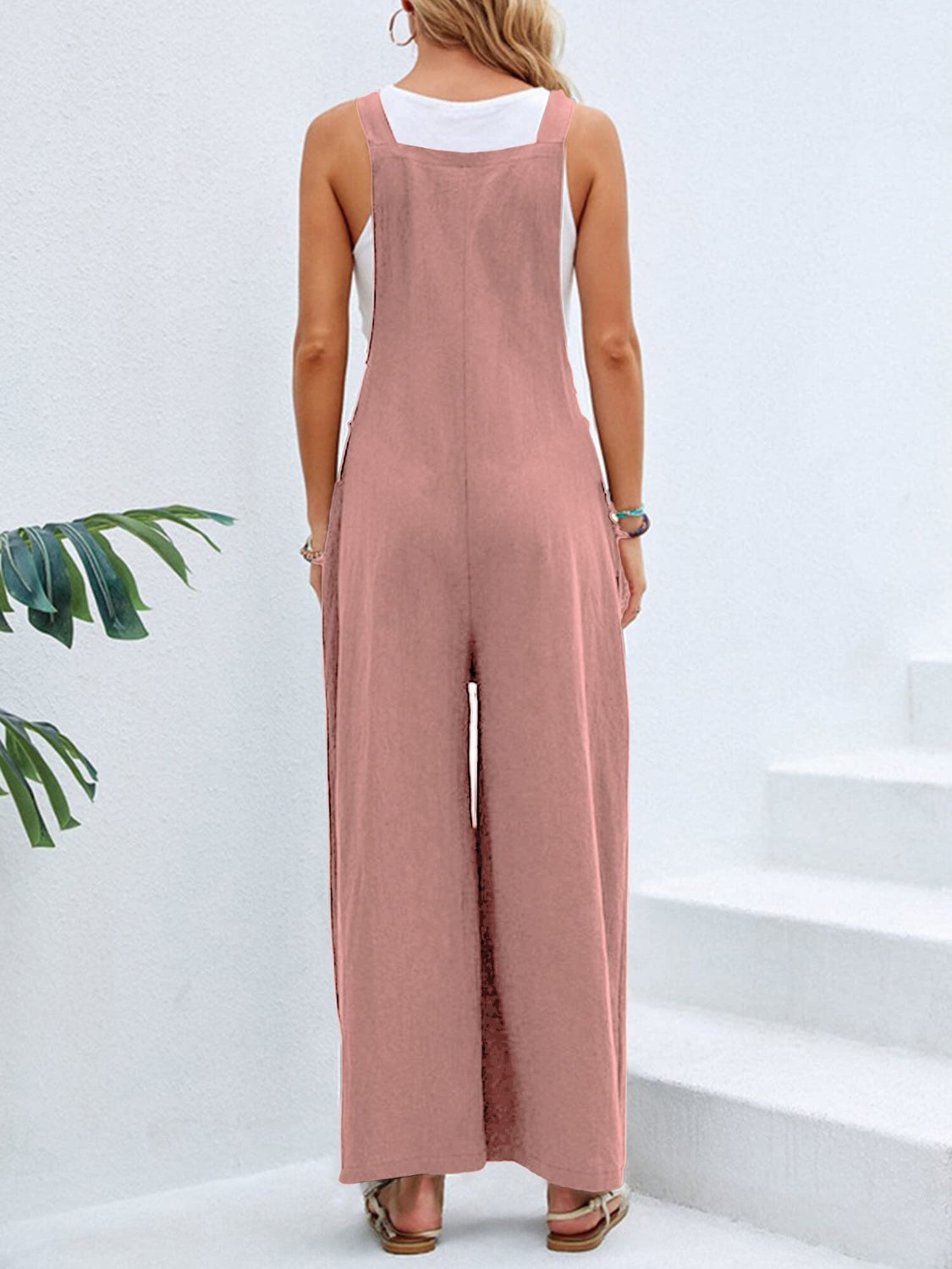 Full Size Square Neck Wide Strap Overalls Sunset and Swim   