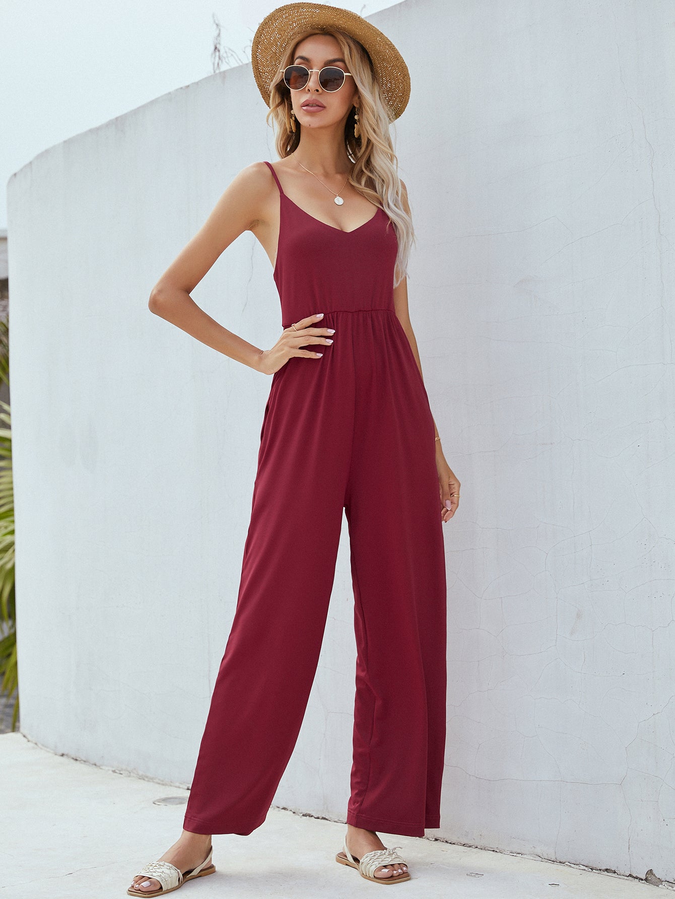 Sunset and Swim Adjustable Spaghetti Strap Jumpsuit with Pockets Sunset and Swim   