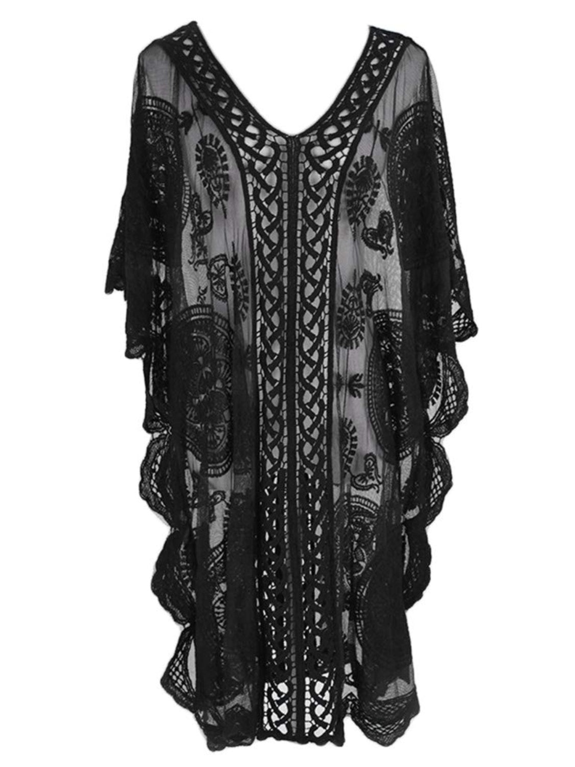Sunset Vacation  Lace V-Neck Half Sleeve Beach Cover Up Sunset and Swim   