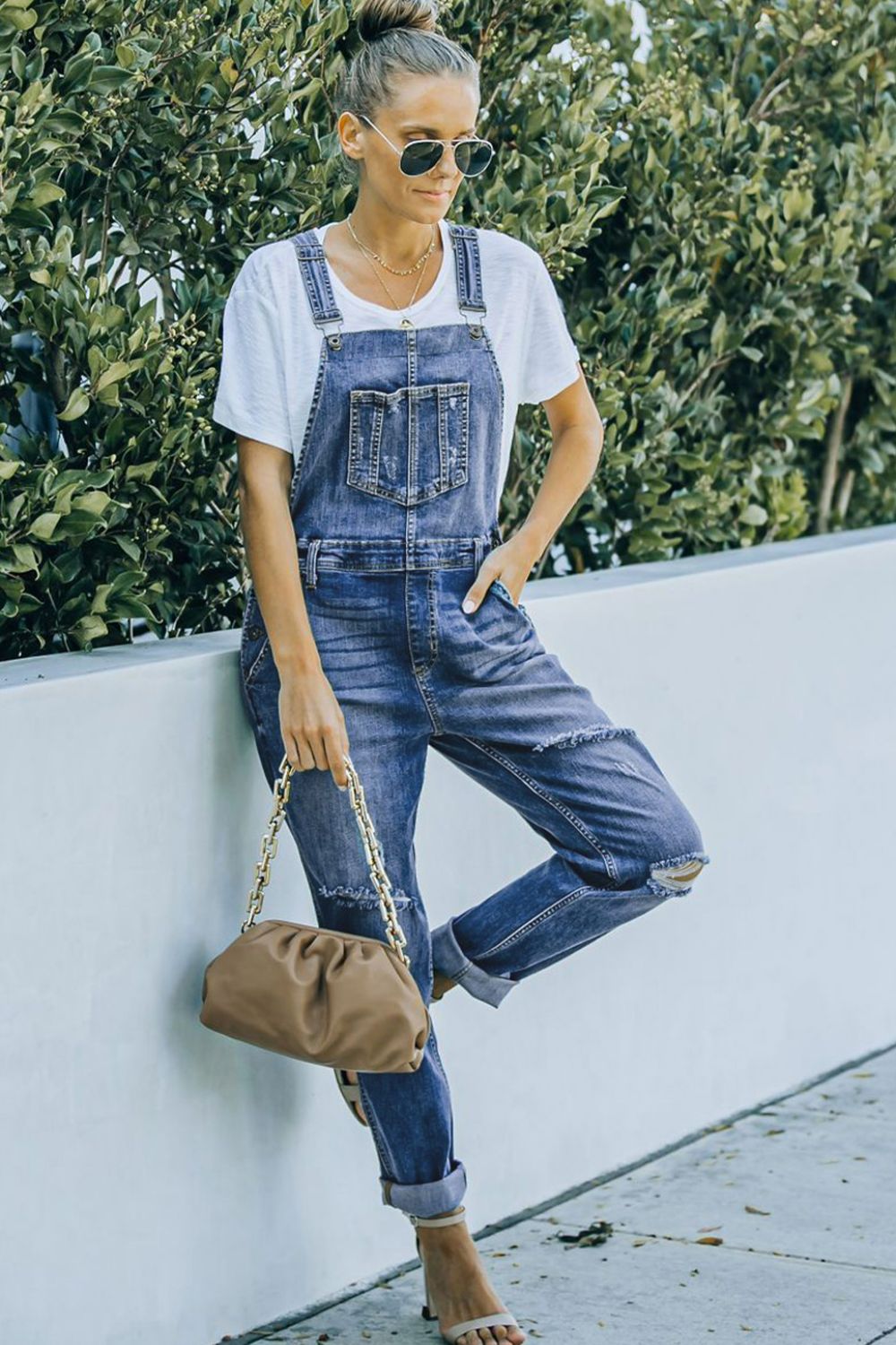 Pocketed Distressed Denim Overalls Sunset and Swim   