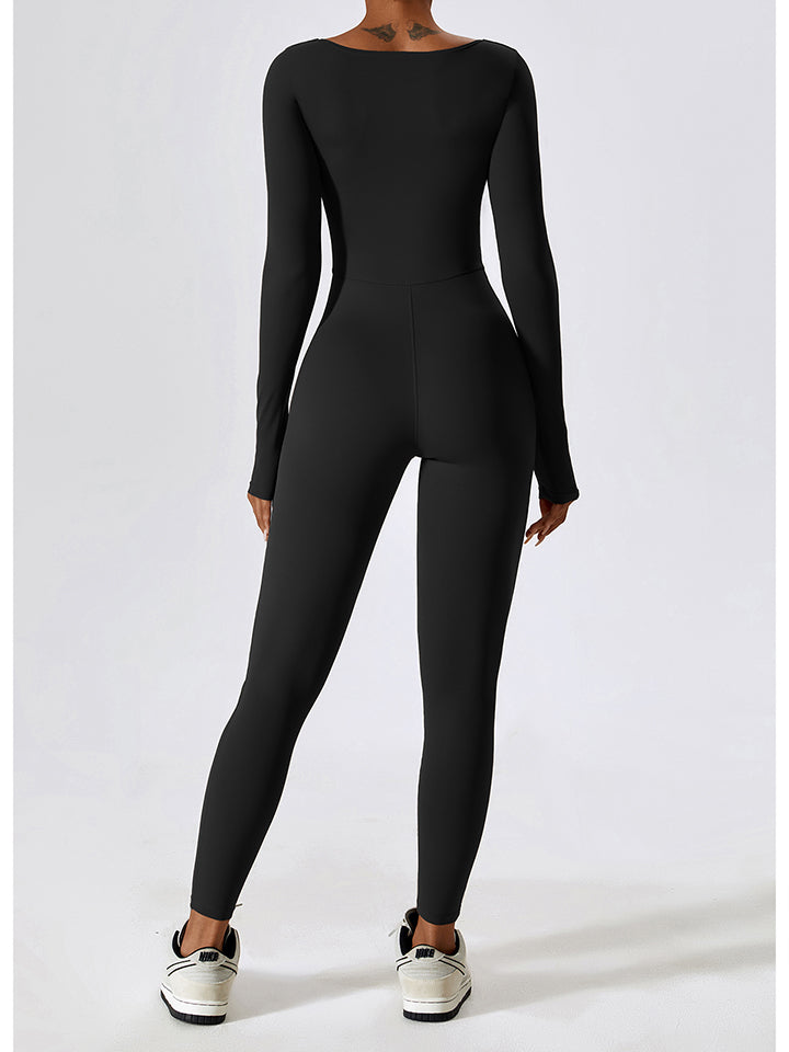 Square Neck Long Sleeve Sports Jumpsuit Sunset and Swim   