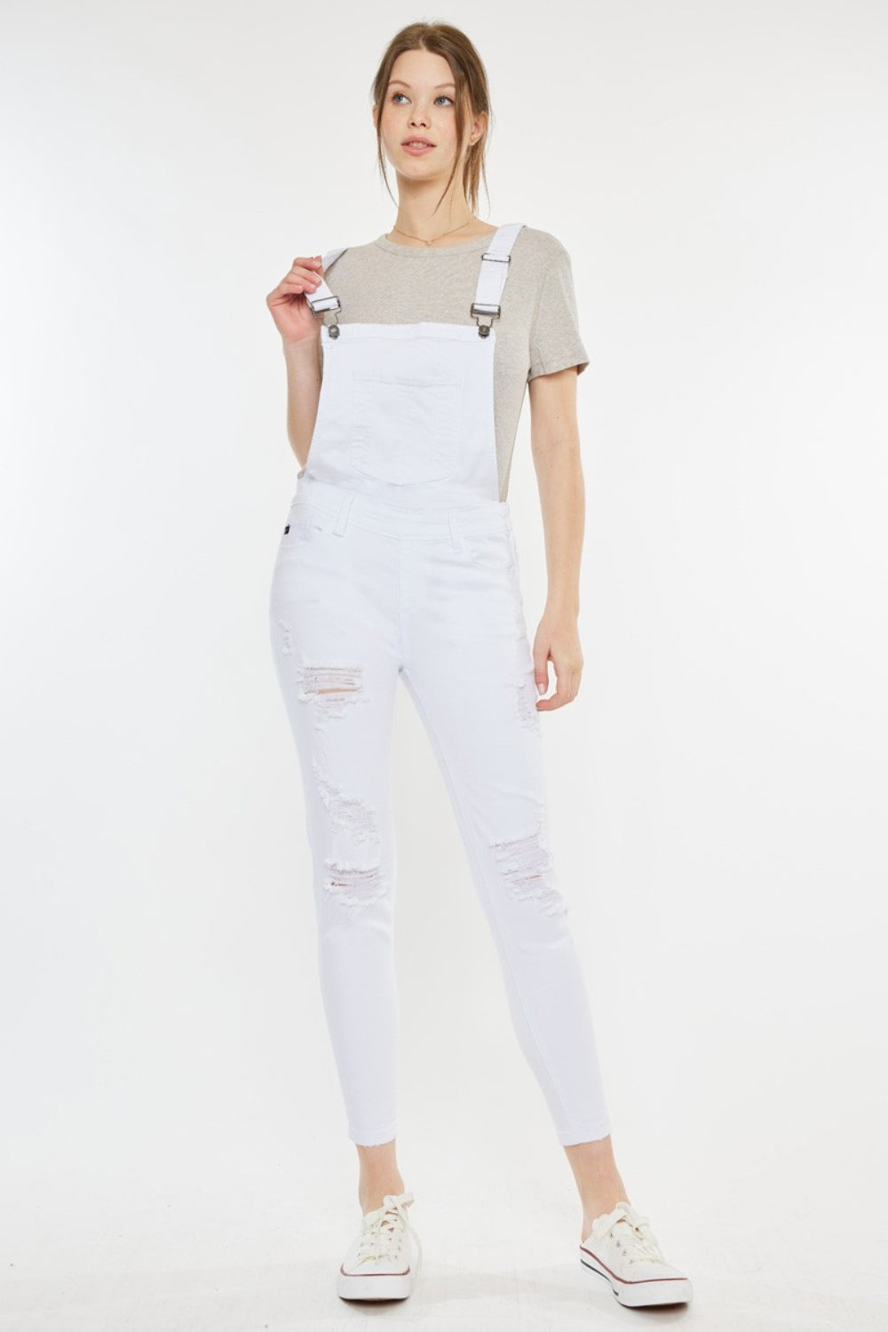 Kancan Distressed Skinny Denim Overalls Sunset and Swim   