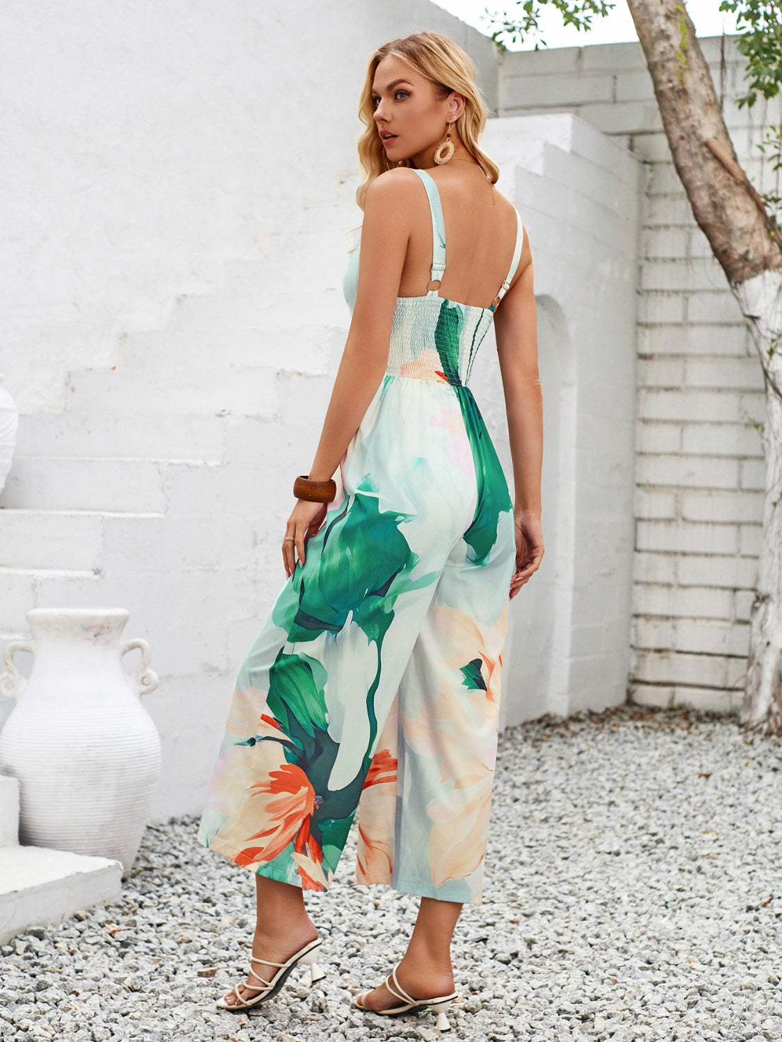 Sunset Vacation  Cutout Printed Wide Strap Jumpsuit  Sunset and Swim   
