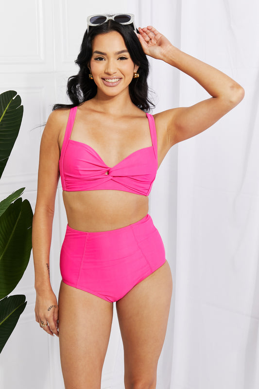 Marina West Swim Take A Dip Twist High-Rise Bikini in Pink  Sunset and Swim Hot Pink S 
