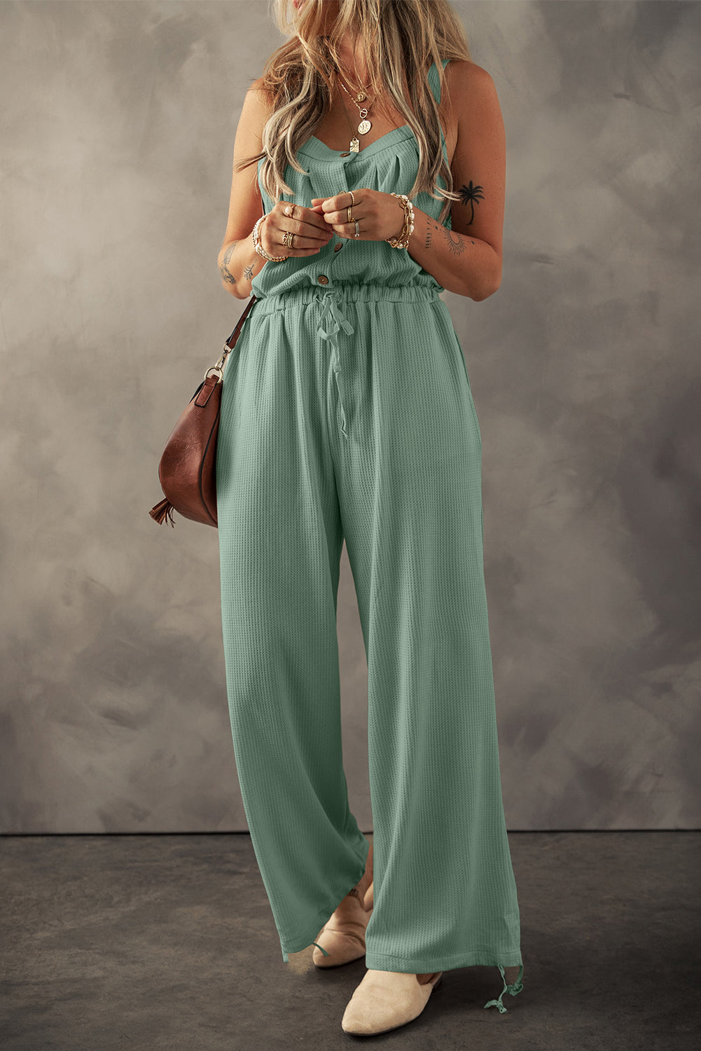 Drawstring Wide Strap Wide Leg Overalls Sunset and Swim Sage S 