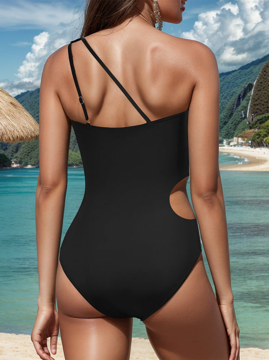 Sunset Vacation  Cutout One Shoulder Sleeveless One-Piece Swimwear Sunset and Swim   