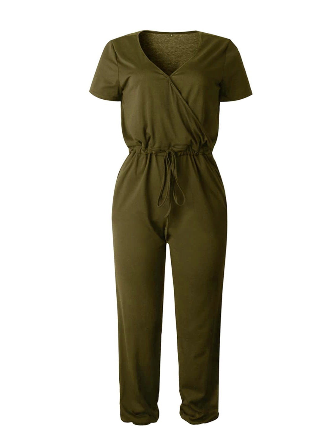 Drawstring Surplice Short Sleeve Jumpsuit Sunset and Swim   