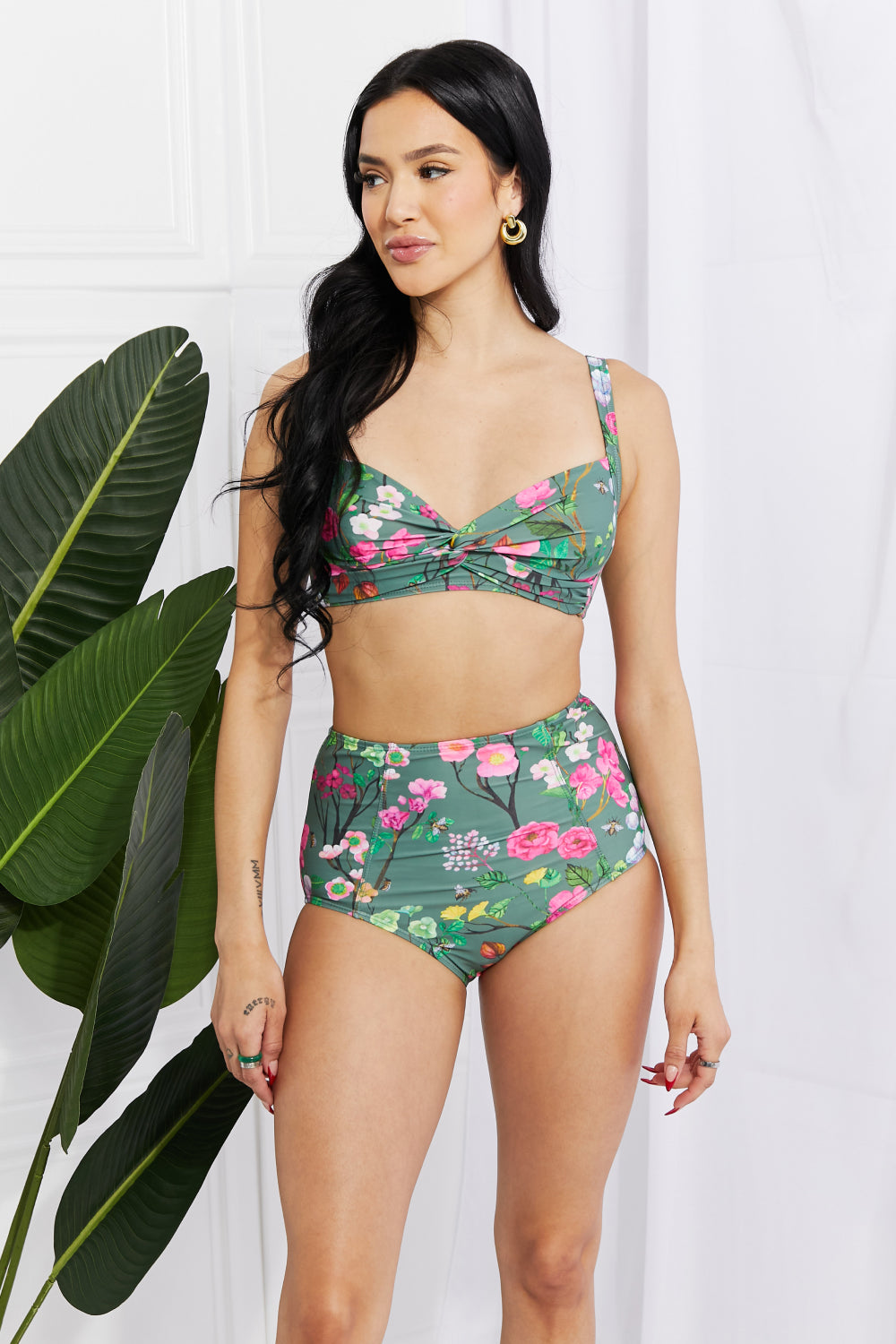 Marina West Swim Take A Dip Twist High-Rise Bikini in Sage  Sunset and Swim Sage S 