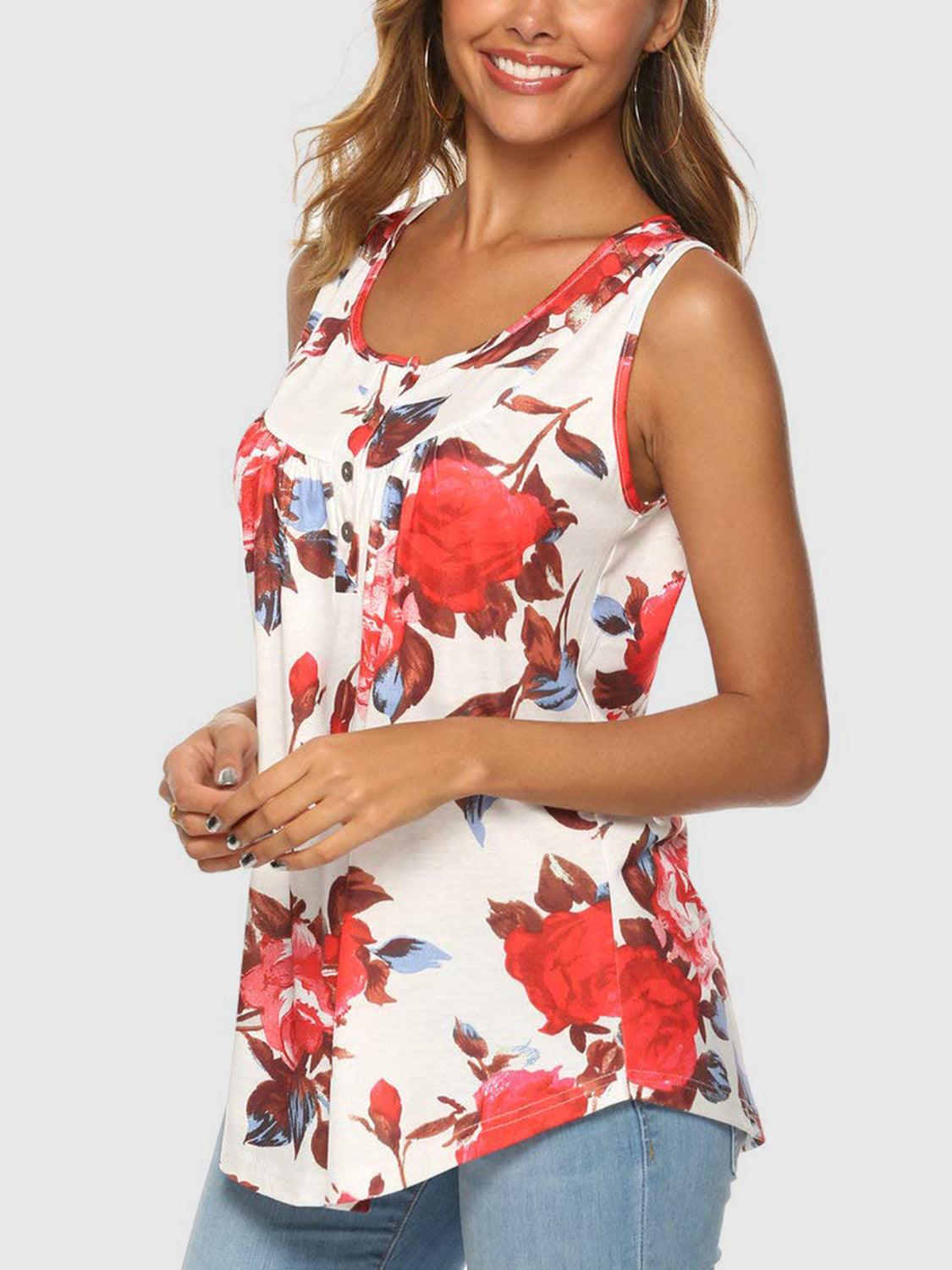 Sunset Vacation Flower Printed Round Neck Tank Sunset and Swim   