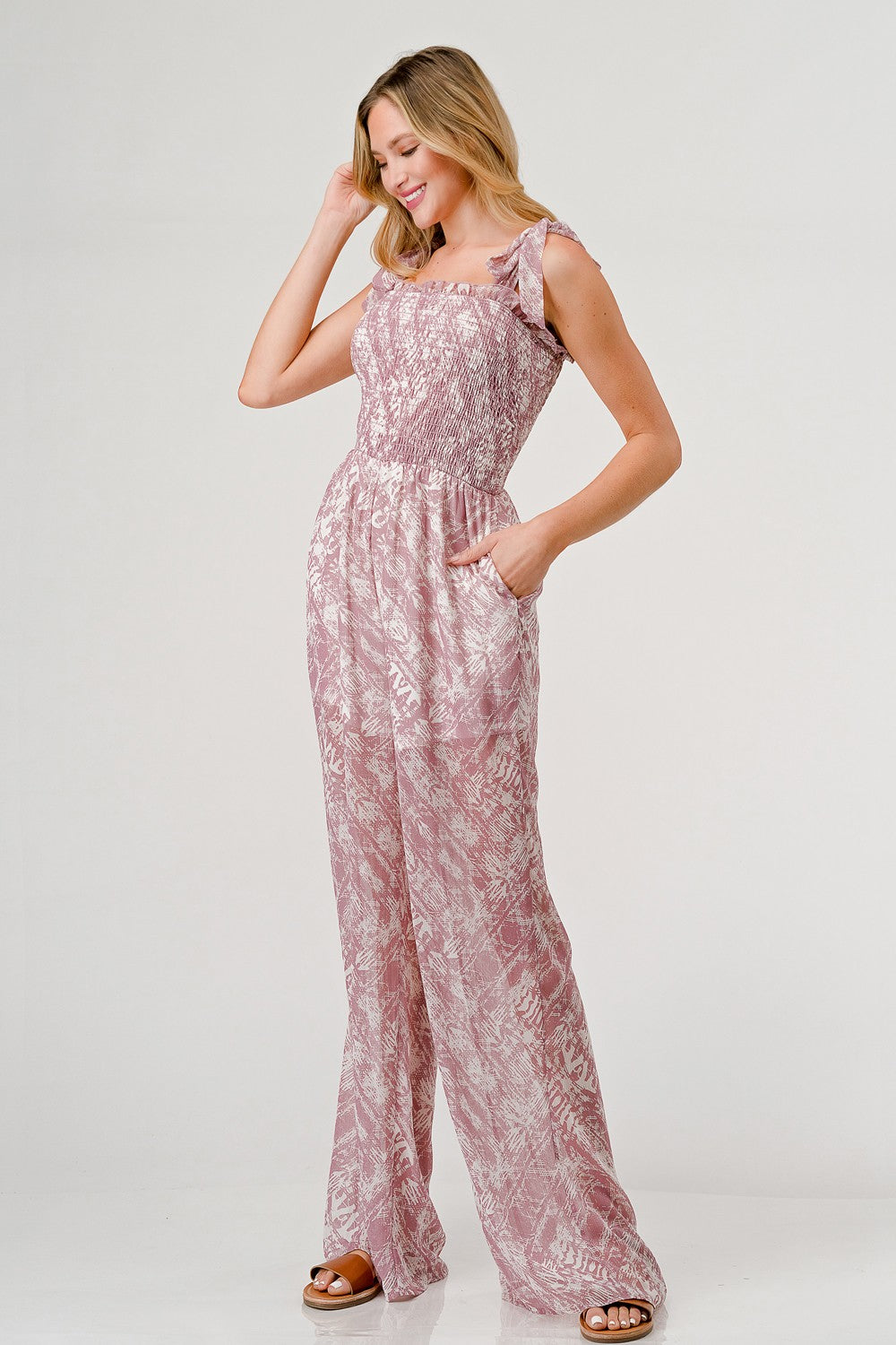 Sunset and Swim  Printed Tie Shoulder Wide Leg Jumpsuit Sunset and Swim   