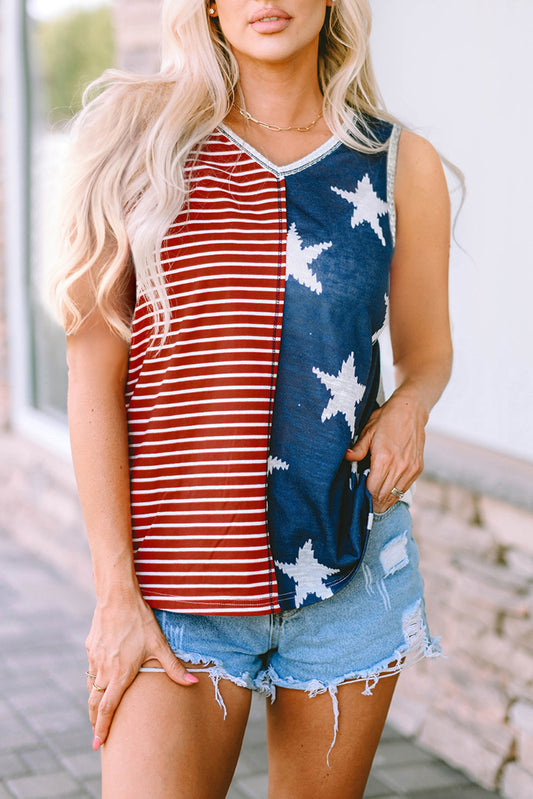 Star and Stripe V-Neck Tank  Sunset and Swim Multicolor S 