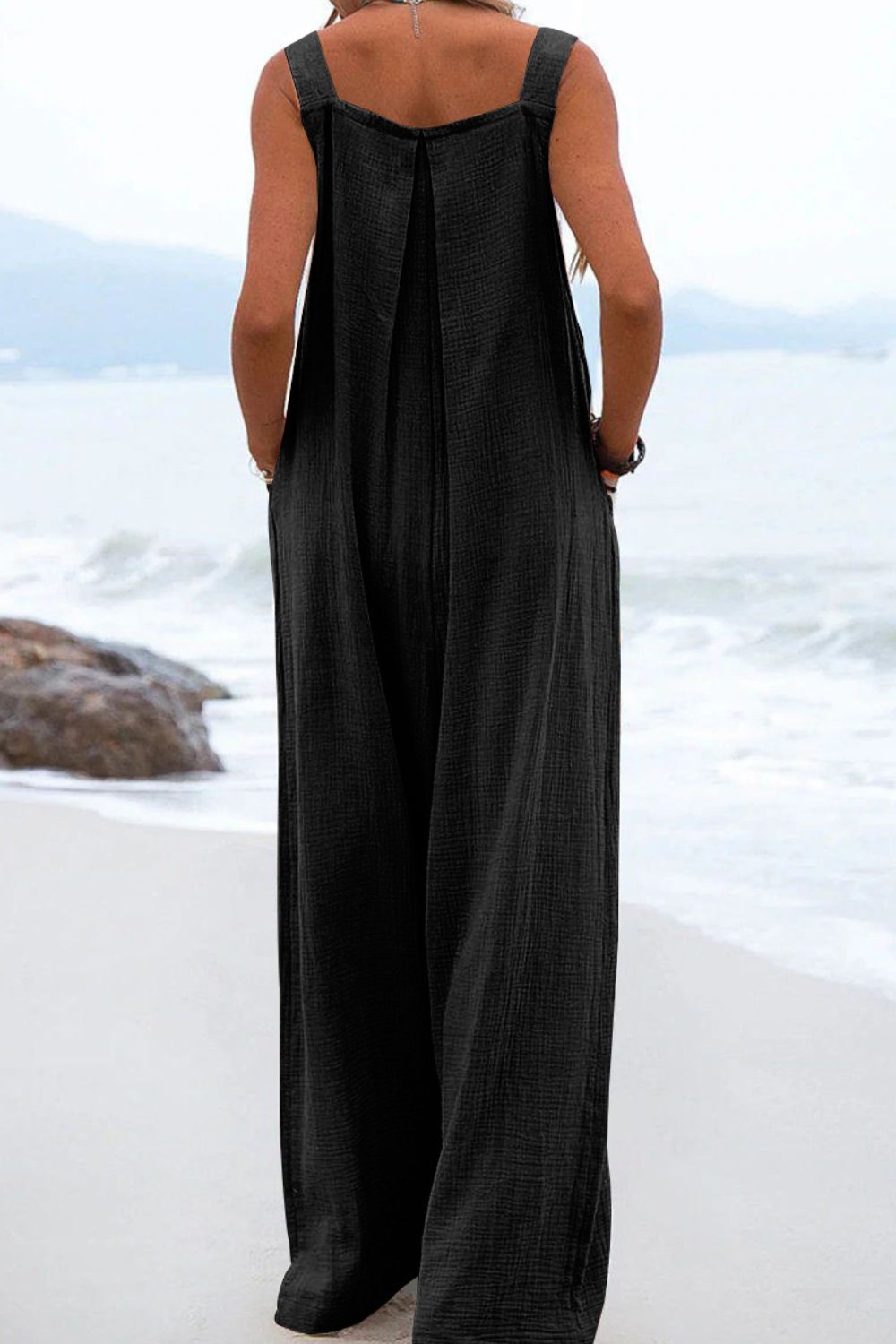 Sleeveless Wide Leg Jumpsuit with Pockets  Sunset and Swim   